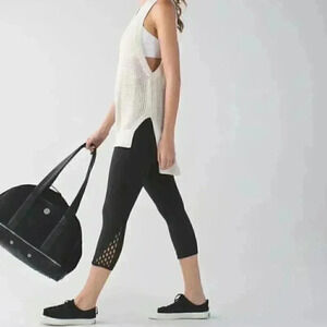 Lululemon Luon black crop yoga casual athletic perforations tights leggings 4